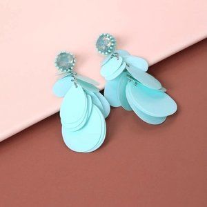 NEW Party Time! Turquoise Disc Drop & Rhinestone Dangly Earrings  Funtastic!